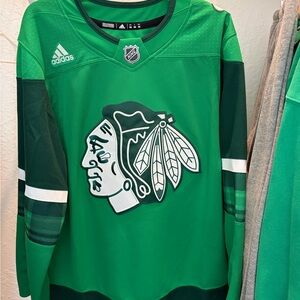 adidas Green Chicago Blackhawks Hockey Jersey with Dark Green Accents